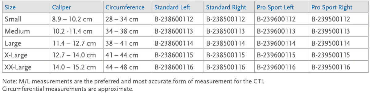 Size Chart – Össur CTi OTS Knee Brace