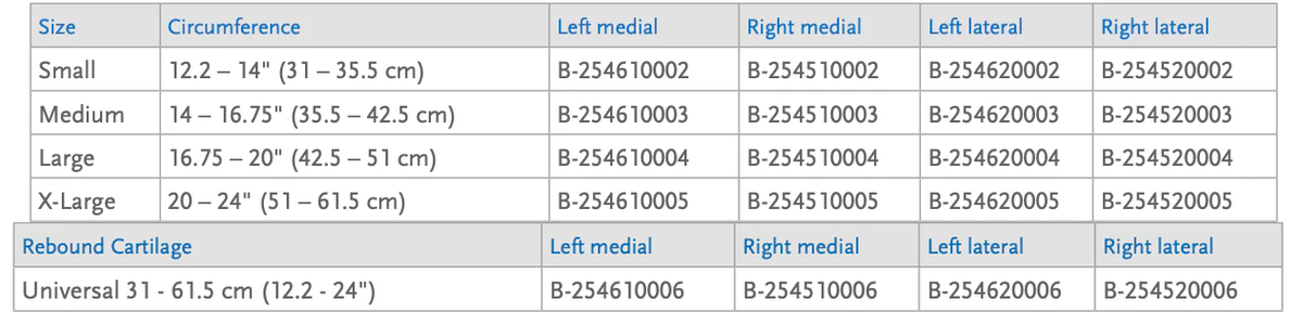 Size Chart – Össur Rebound® Cartilage Knee Brace
