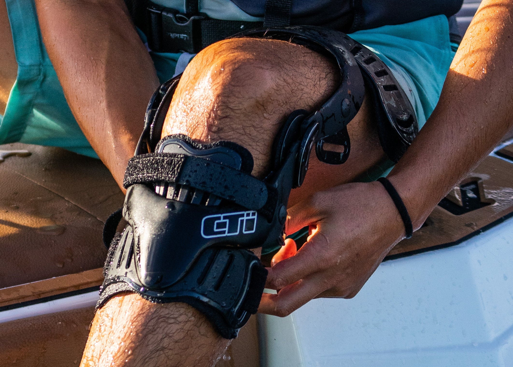Athlete wearing a custom knee brace during training