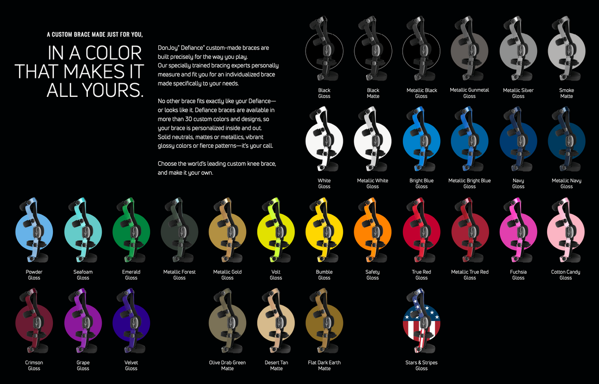 Color Chart – DonJoy Defiance® Pro Custom Knee Brace