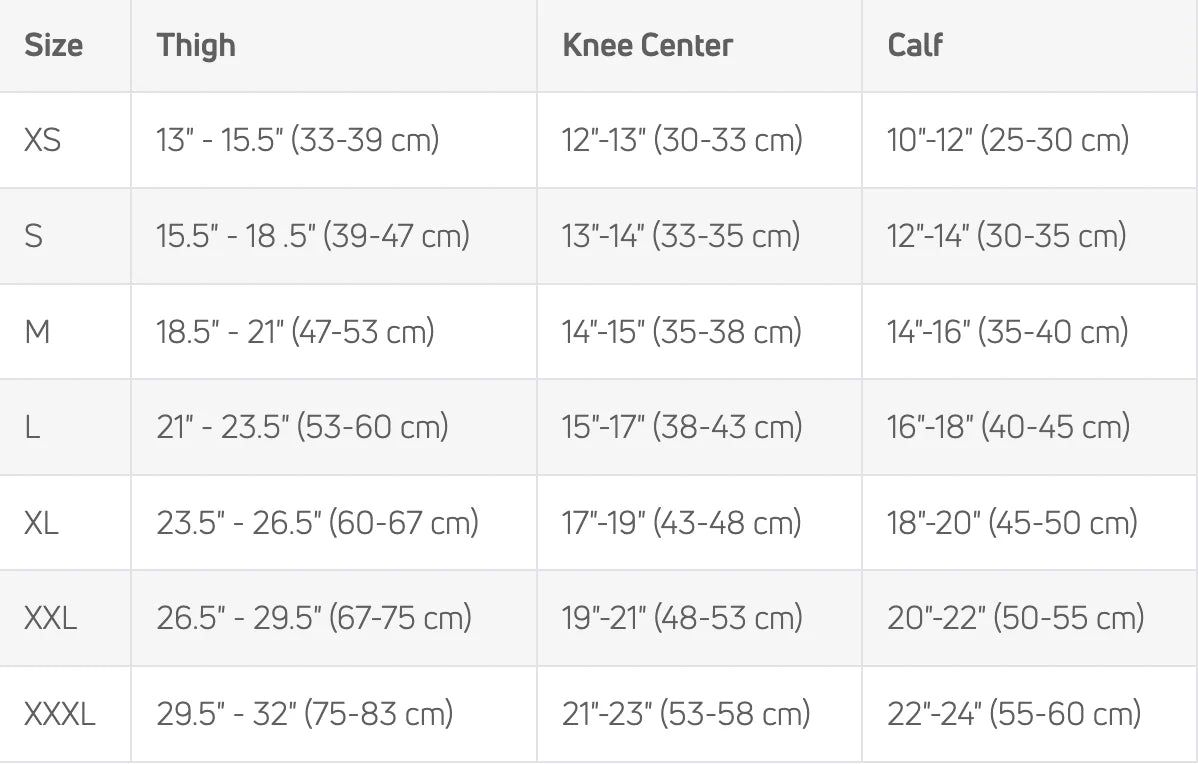 Size Chart – DonJoy FullForce® Ligament Knee Brace