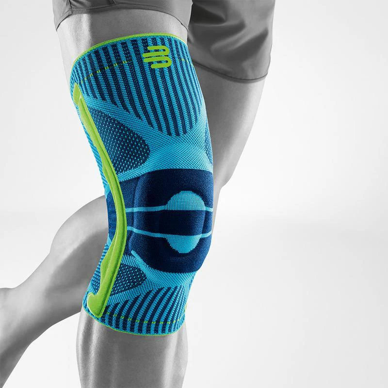 Bauerfeind sports knee support brace worn during athletic activity